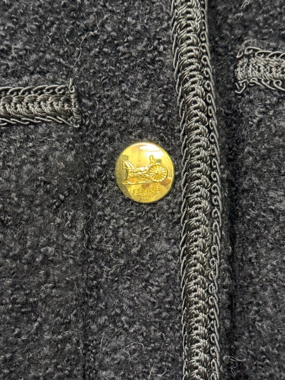 Celine Black Chasseur Tweed Jacket Gold Hardware Women Size Small Luxury Chic - Picture 3 of 8